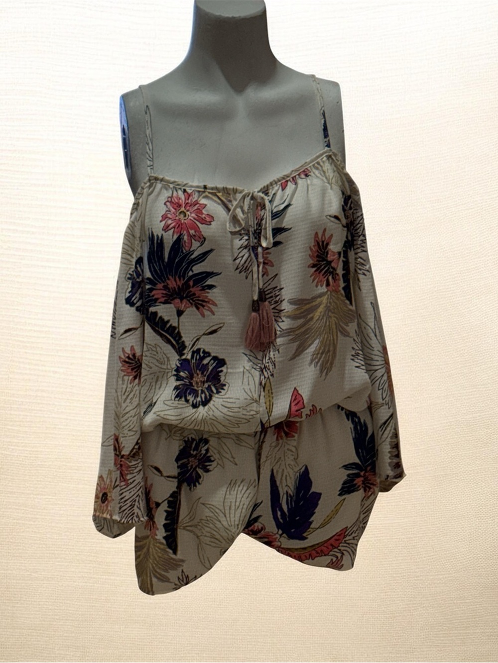 lovestitch Floral Strapless Cream Top with Pink and Blue Accents